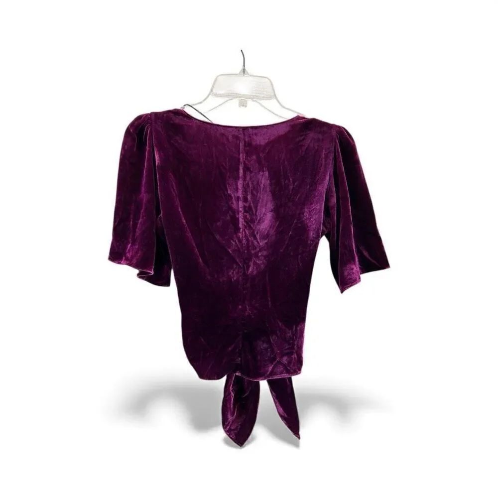 ZARA Woman Velvet Tie Front Top XS – Plum Purple Wrap Blouse, Y2K Retro Romantic